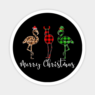 Merry Christmas Leopard Red Green Plaid Flamingo Magnet